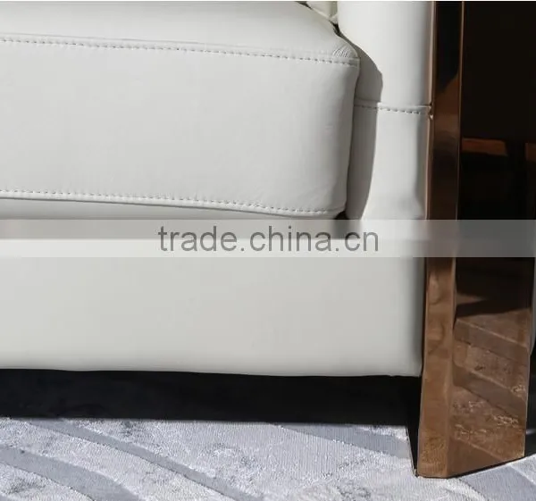 Special Design Italian Stainless Steel Sofa Set With Leather Upholstery, Metal Sofa Covered With Genuine Leather(MOQ=1 SET) photo-5