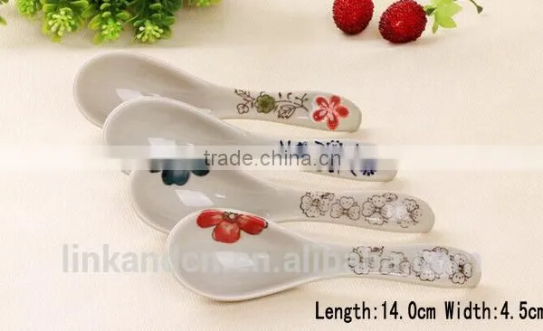 SP1534 Haonai Goodlooking Flower Decal Ceramic Spoon, Ceramic Soup Spoon photo-2