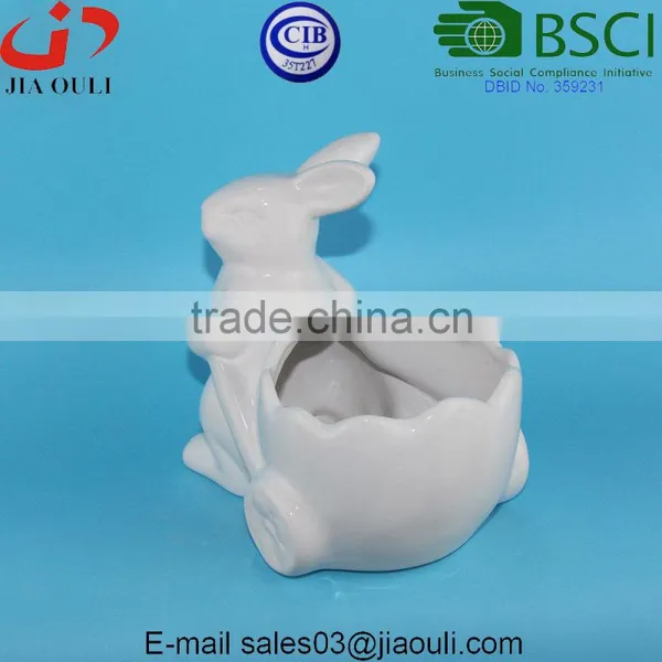 BSCI Audit Factory New Design Easter Bunny With Cart Decorative Ceramic Candy Dish photo-4