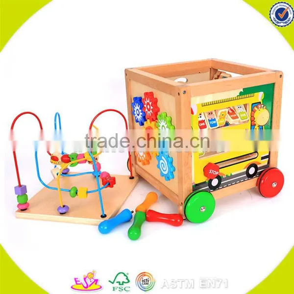 Wholesale Multifunctional Wooden Kids Trailer Best Gift for Kids Wooden Kids Trailer Top Sale Wooden Push Walker W16E041 photo-2