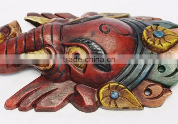 Wooden Mask of Hindu Lord Ganesh Wall Hanging Made In Nepal photo-3