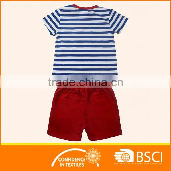Baby Boy Summer Navy Stripe T Shirt& Red Short Clothing Set photo-2