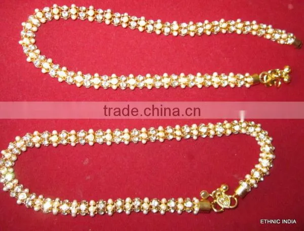 Gold Chain Crystal Payal ANKLETS Pair Feet Bracelet photo-2