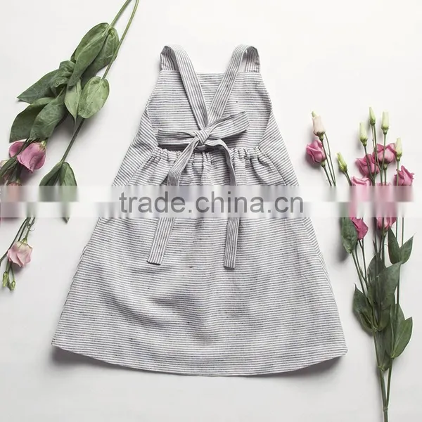 2017 High Quality Stripe Wholesale Baby Clothes Dress Cheap Gray Kids Summer Dress for New Model Girl Linen Dress photo-2