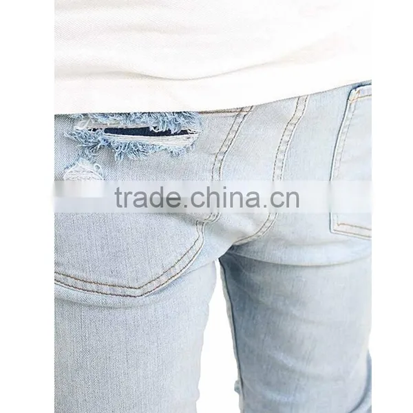 New Fashion Skinny Washed Hole Jeans 2017 Men Damaged Denim Jeans Pants photo-5