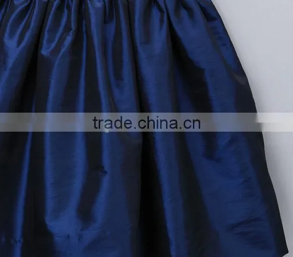 Baby Hand Smocked Peter Pan Collar Short Puff Sleeve Navy Blue Dress Party Dress for Kids Clothing photo-3