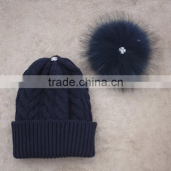 Myfur Knitted Real Fur Pom Pom Attached Crochet Fancy Baby Beanie Hats photo-6