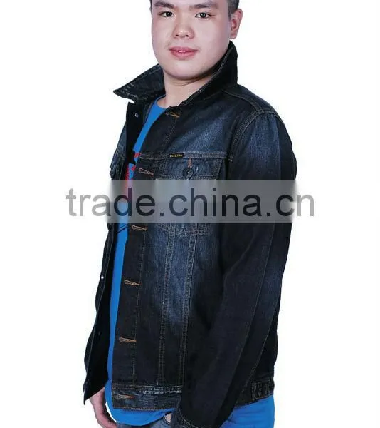 T1031 OEM Denim Top Coat pu Coated Sleeves Men Jacket photo-3