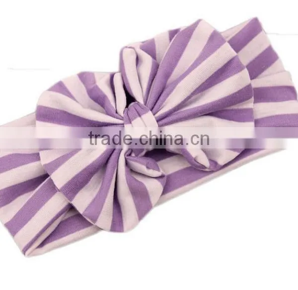 Latest Fancy Elastic Soft Stripe Cotton Bow Tie Custom Children Headband Rabbit Ears Bowknot Hair Tie Headband photo-4