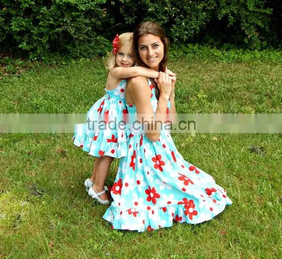 Hot Sale Mommy and Me Matching Dresses Cotton Foral Dress photo-2