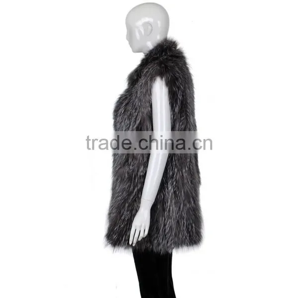 YR620 Top Quality Fashion Fur Women Silver Fox Fur Knit Waistcoat photo-4