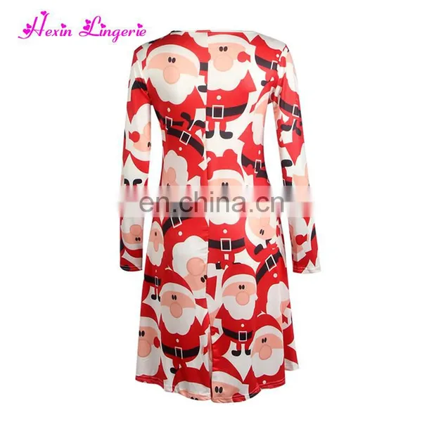 Low Price Red Embroidered Santa Snowflake Printed New Ladies Long One Piece Dress photo-3
