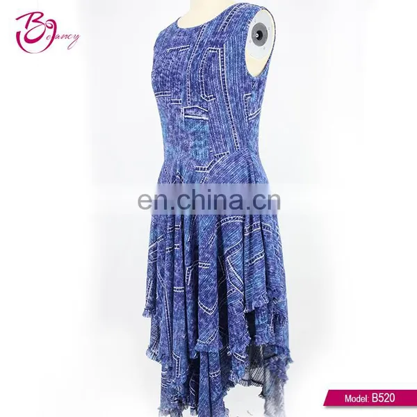 Crew Neck Sleeveless Asymmetric Hem Lady Fashion Dress photo-2