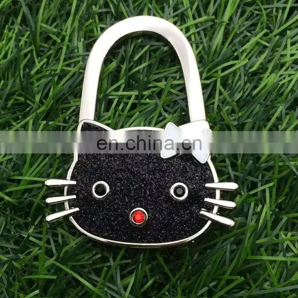 Silver Tone Lovely Cat Rhinestones Handbag Purse Folding Hanger Hook photo-5
