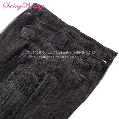 Clip in Natural Black Remy Human Hair Extensions Full Hair End photo-4