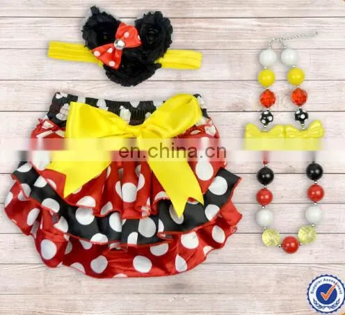 Newborn Baby Ruffle Chiffon Diaper Cover Cute Red White Polka Dot Bloomer With Headband and Necklace Wholesale
