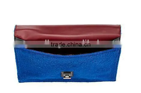 Blue Felt Genuine Leather Evening Clutch Bags Lady Hand Bag Leather Hangbag photo-4