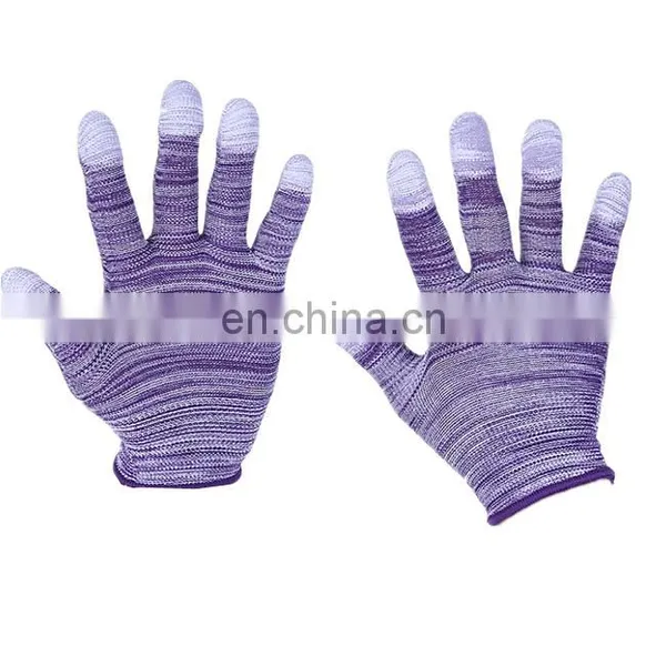 Cheap PU Coated Fingers Anti-static Polyester Nylon Cotton White Work Gloves photo-4