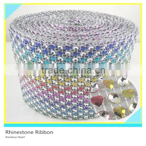 High Quality Silver & Yellow Rhinestone Mesh Plastic Material Ribbon Mesh 10 Yards 24 Rows photo-3