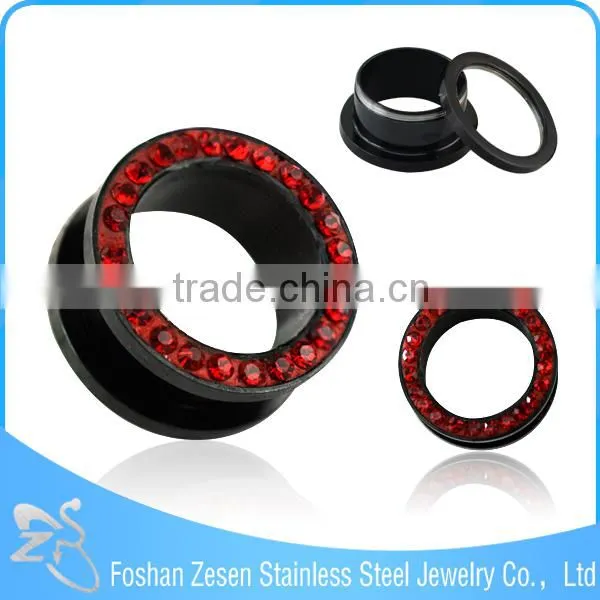 TP01064 Made in China Black Anodized Crystal Custom Ear Gauge Flesh Tunnel photo-4