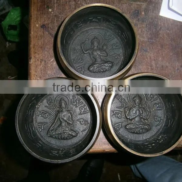 Brass Singing Bowls Engraved Painted Polished