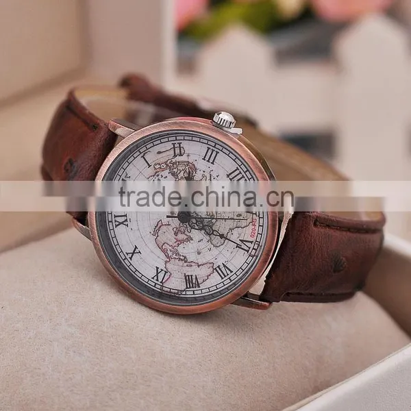 Antique Women Bronze Case Wrist Watch Vogue World Map Fashion Quartz 3ATM Horloges photo-3
