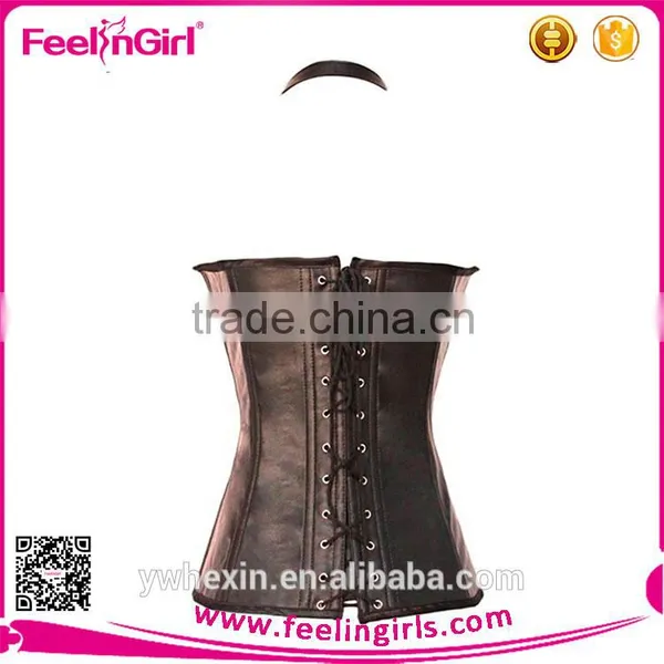 Women Cheap Straps Steampunk Brown Leather Corset photo-2