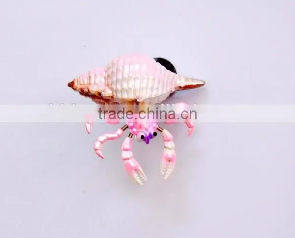 Handmade Delicate 4 Inch Pearl Powder Plastic Lobster in Carved Conch Shell Fridge Magnet, Fake Seafood Figures Quality Choice photo-5