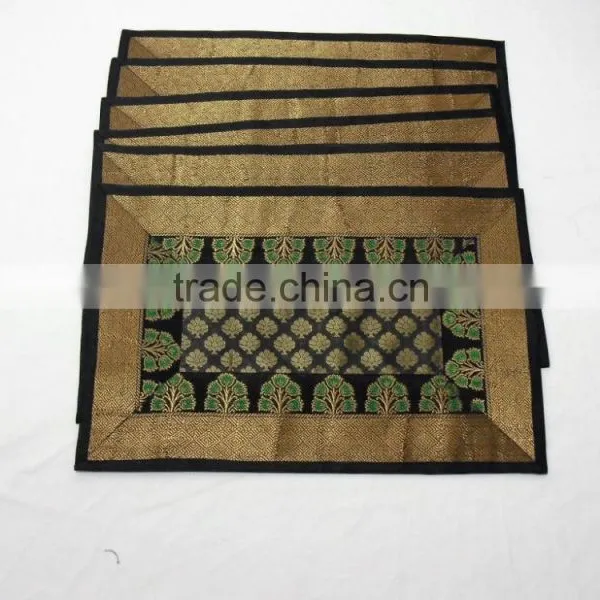 Indian Silk Table Runner With 6 Placemats & 6 Coaster in Black Color Size 16*62 photo-3