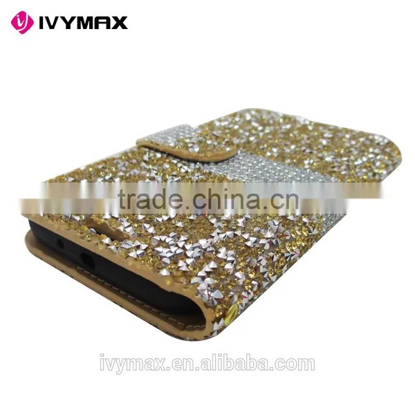 IVYMAX Luxury Glitter Bling Crystal Diamond PU Leather Wallet Case For Samsung Galaxy S7 Card Slots Cover photo-4