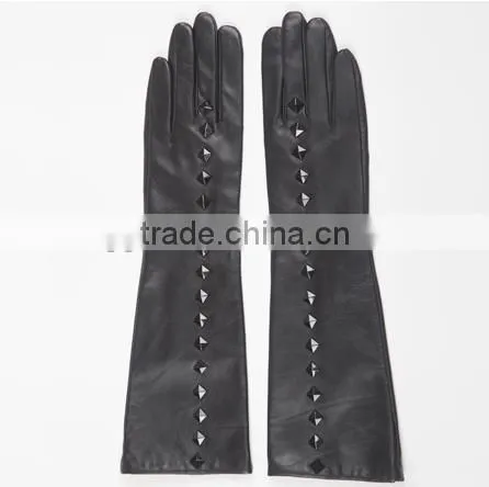 Women's Winter Sheepskin Long Leather Gloves With Studs/rivet photo-2