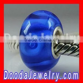 Silver Core Handmade Millefiori Murano Glass Blue for European Bracelet