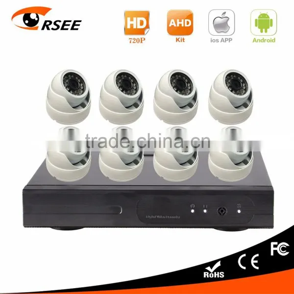 8CH ahd dvr kit with 720p indoor dome ip camera factory price dvr security system