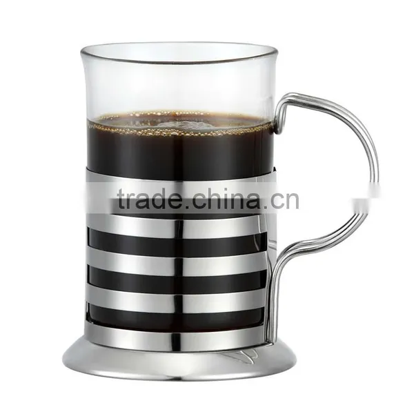 Glass Cup With Stainless Steel Handle