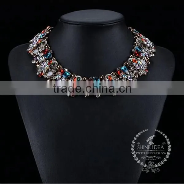 High Quality Vintage Colorful Rhinestone Chunky Statement Necklace Tin Alloy Fashion Women Pendant Necklace 6390053 photo-2