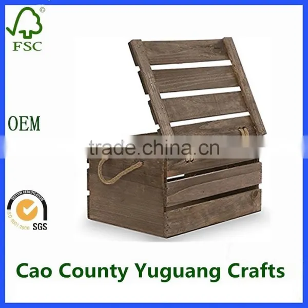 Antique Distressed Wood Crate Brown Storage Crates With Swing Lids photo-2