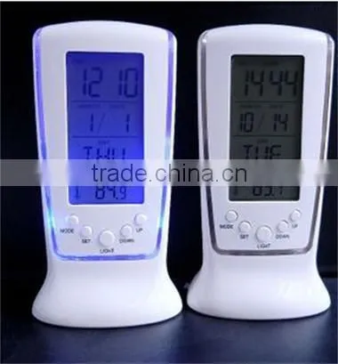 Digital LCD Display Time and Thermometer Snooze Clock / Square Blue LED Digital Clock / Music Clock / Automatic Calendar Clock photo-2