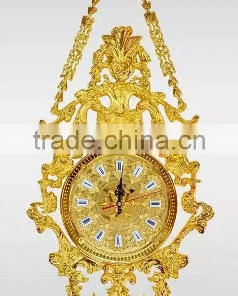Flower and Leaves Decorated Art Clock, Elegant Gilt Wall Hanging Art Clock, Copper Wall Mounted Clock photo-3