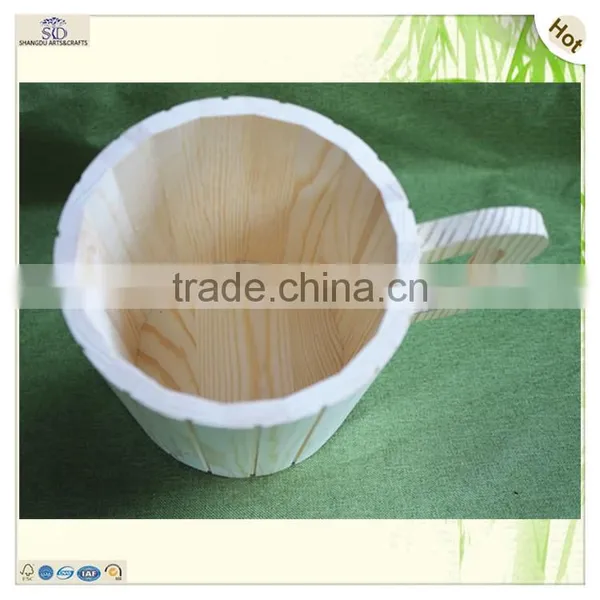 Craft Unfinished Round Handle Pine Wood Beer Cup photo-3