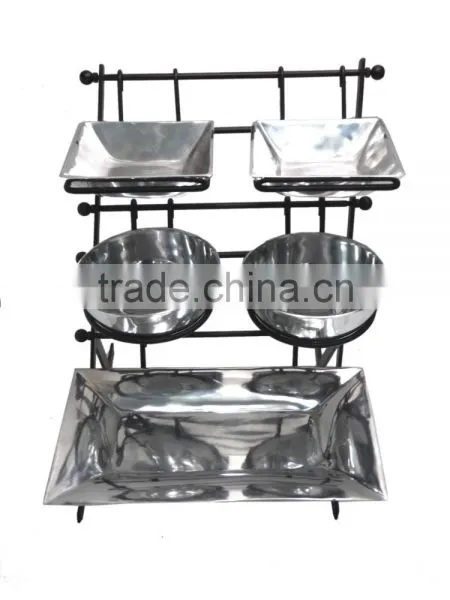 Iron Stand with Aluminium Bowls and Tray