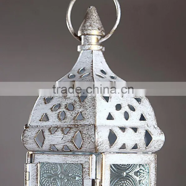 Morocco Europe White Iron Candlestick Hanging Ornaments Holders Multi Color Glass Wedding Candle Holder Free Shipping photo-3