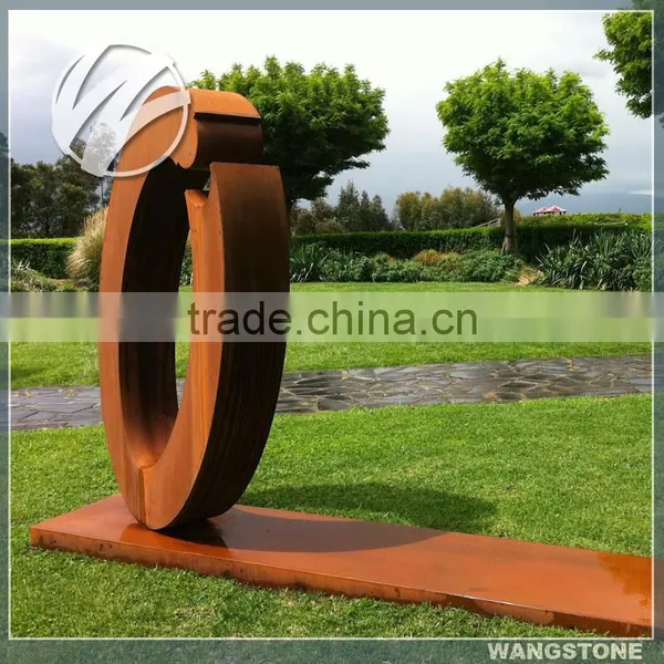 Contemporary Outdoor Simple Art Design Corten Steel Oval Shape Sculpture photo-2