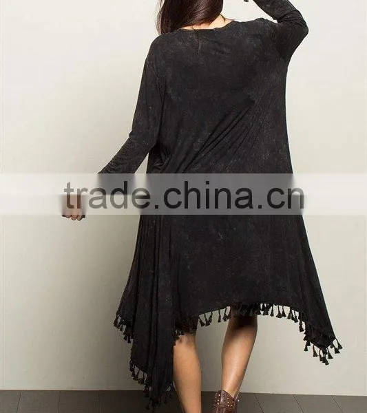 Long Blouse Soft And Stretchy Sharkbite Pom Pom Duster Knitted Cardigan photo-3