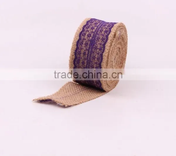 Jute Burlap Natural Hessian Ribbon With Purple Lace Trim Wedding photo-5