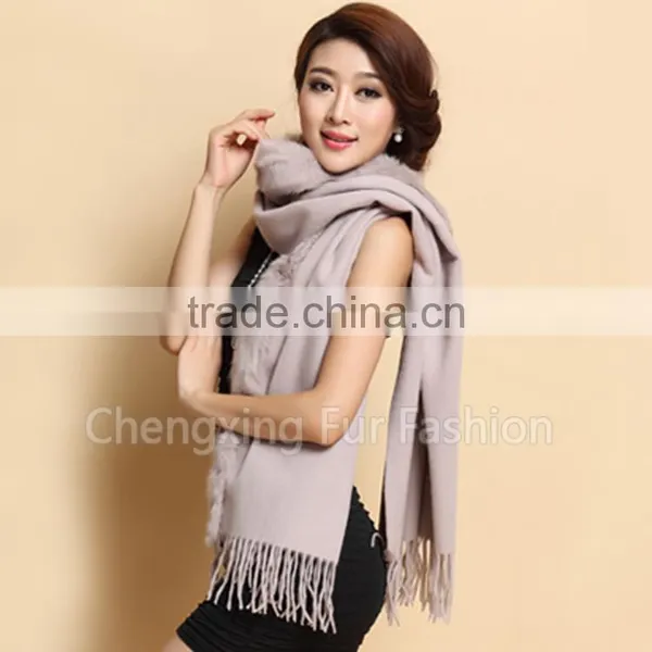 CX-B-P-41B Fur Trim Decora Fashion Women Pashmina Shawl With Fur photo-5