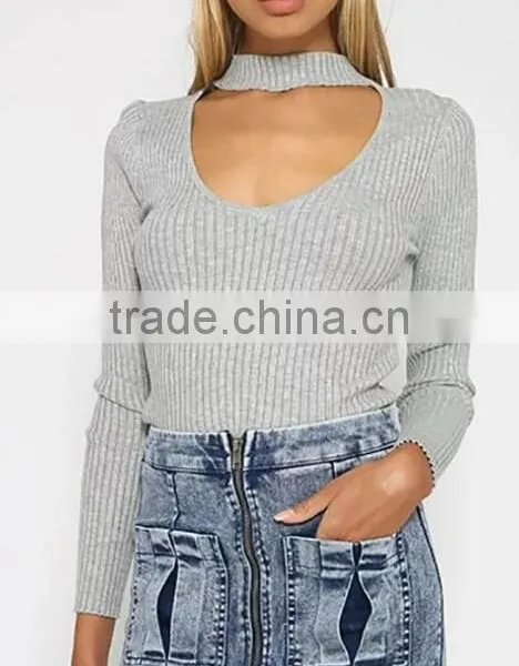Runwaylover EY2350B Sexy Deep V-Neck Ladies Fashion Halter Tight T-Shirts photo-2