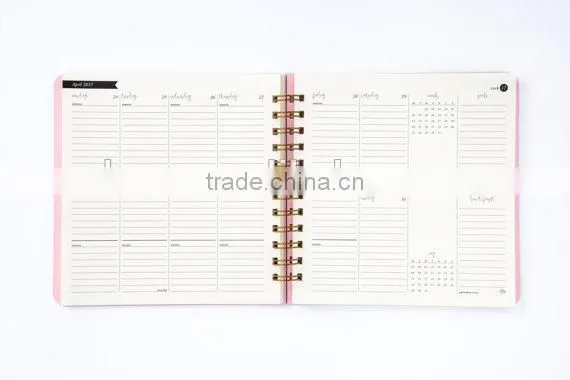 2017 Full Color Spiral Notebook Custom Hardcover Diary Planner With Gold Wire photo-5