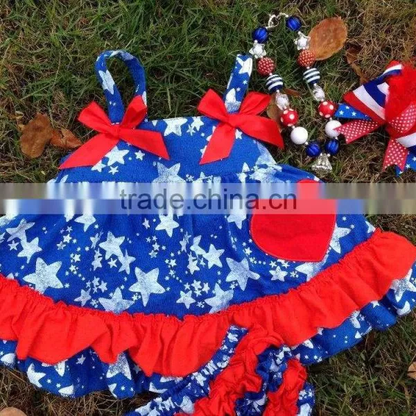 2015 Baby New July 4th Red Heart Swing Tops Swing Outfits With Matching Necklace and Headband photo-2