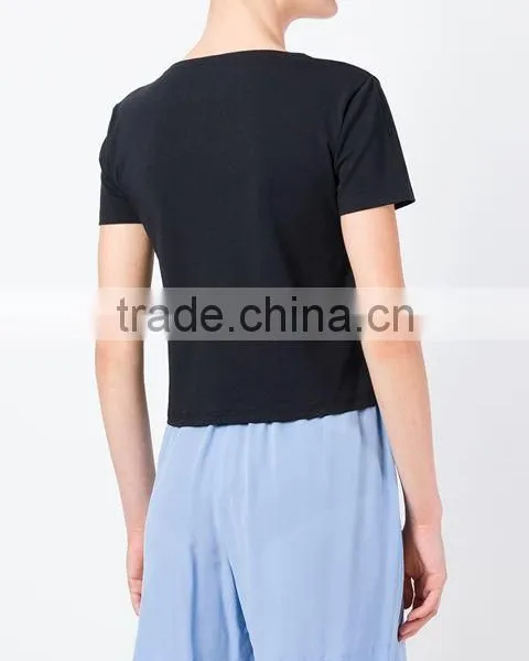 Custom Short Sleeve Cotton Black Printed T-Shirts For Women,Top Quality Silk Printing Womens Black T-Shirts Clothes photo-4