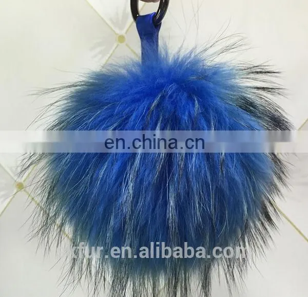 100% Real Raccoon Fur Pompom Keychain photo-2